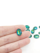 12 x 10x14mm Iridescent Emerald Green Oval Cut Rhinestones, Foiled Back (4089)