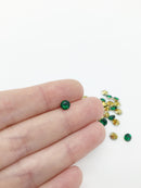 72 x 5mm Emerald Green Round Diamond Cut Rhinestones, Foiled Back (4096)