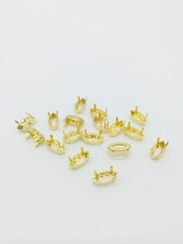 12 x 6x12mm Gold Tone Sew-on Brass Setting for Marquise Cut Stones (3982)