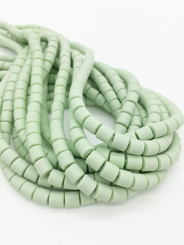 1 strand x 6.5x6mm Pastel Green Polymer Clay Chunky Column Beads, Vinyl Beads (J3Q)