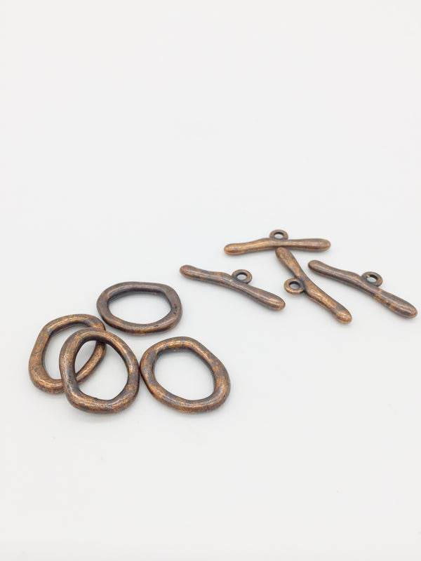 4 x Antique Copper Toggle Clasps for Jewellery Making (4108)