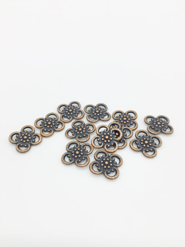 30 x Antique Copper Flower Jewellery Links, 16mm (4109)