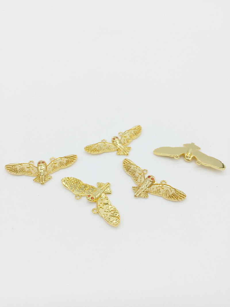 1 x 18K Gold Plated Detailed Celestial Owl Pendant with 2 Loops, 29.5x13.5mm (4057)