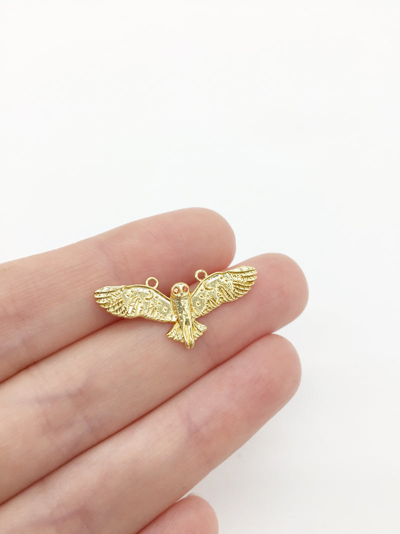 1 x 18K Gold Plated Detailed Celestial Owl Pendant with 2 Loops, 29.5x13.5mm (4057)