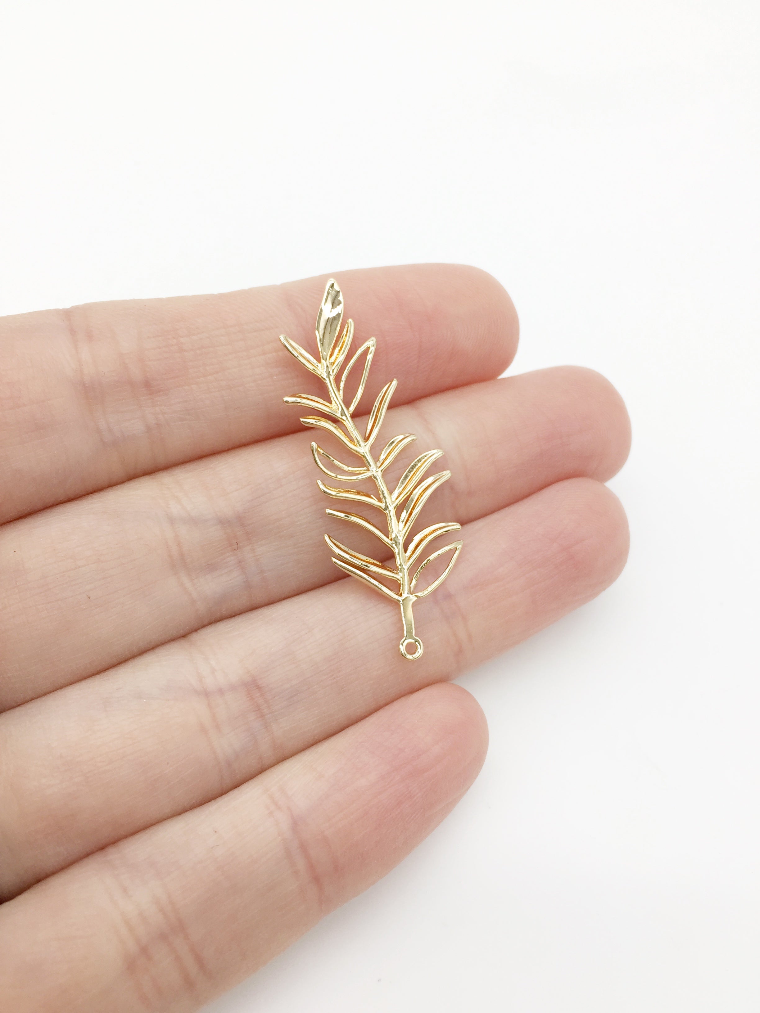 1 x 18K Gold Plated Fine Leaf Branch Pendant, 38x15mm (0235)