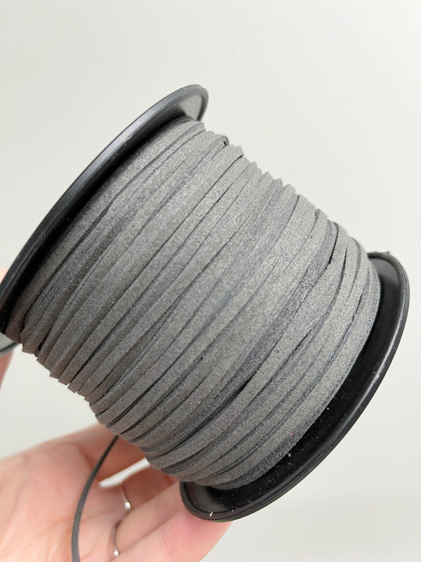 Dark Grey Faux Suede Cord, 3mm Soft Flat Cord (R2)
