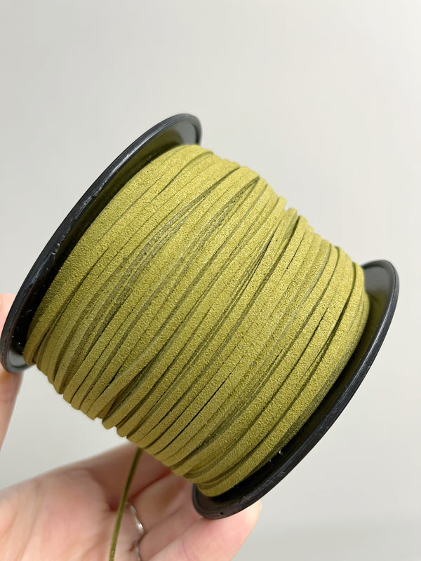 Olive Green Faux Suede Cord, 3mm Soft Flat Cord (R2)