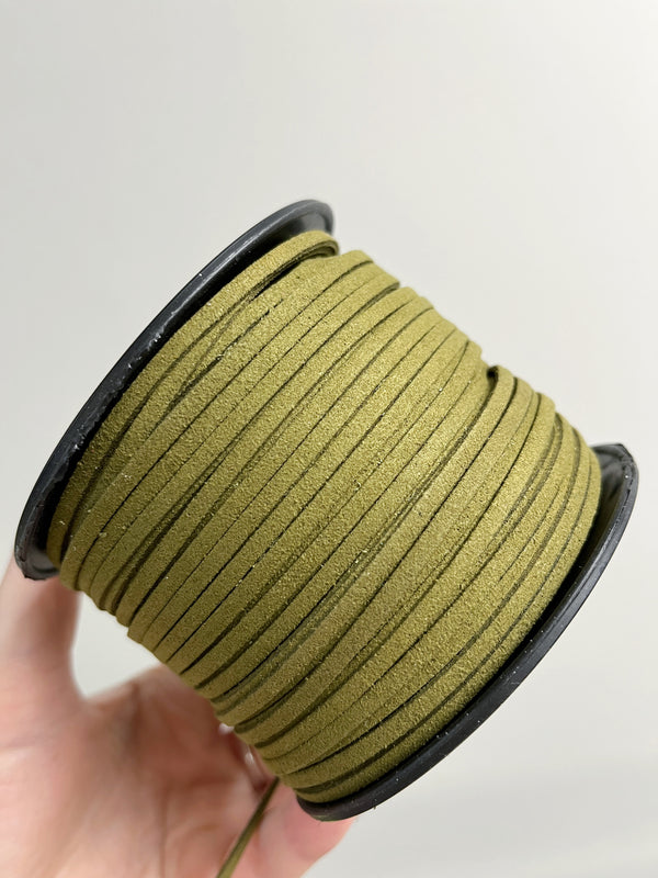 Khaki Green Faux Suede Cord, 3mm Soft Flat Cord (R2)