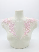 Large Mirrored Pair Pink Flower Lace Applique, 44x23cm