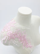 Large Mirrored Pair Pink Flower Lace Applique, 44x23cm