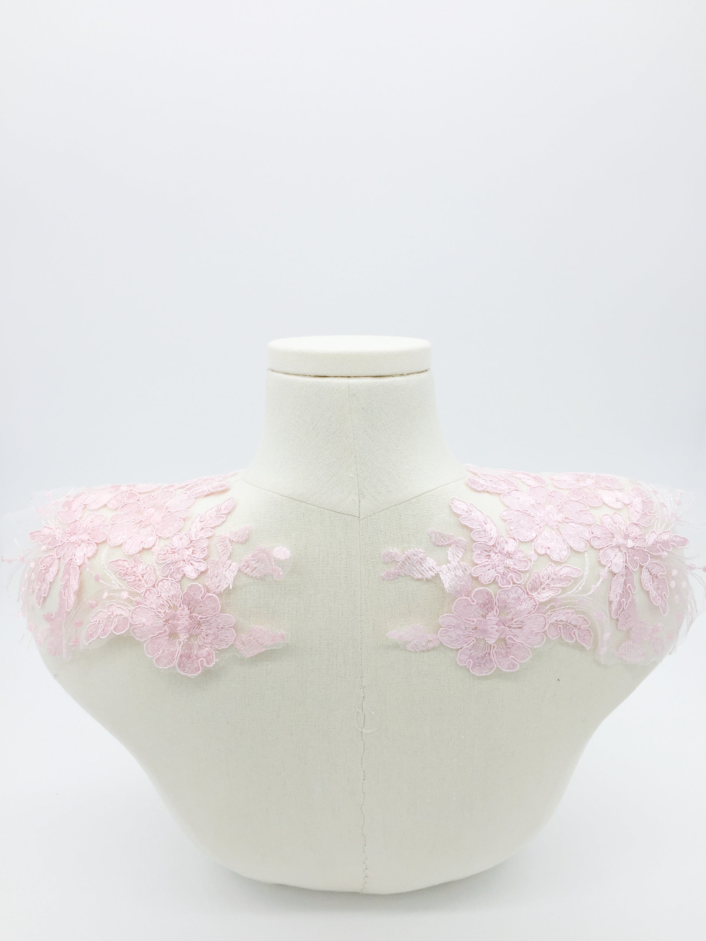 Large Mirrored Pair Pink Flower Lace Applique, 44x23cm