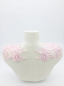 Large Mirrored Pair Pink Flower Lace Applique, 44x23cm