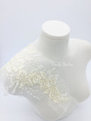 Large Mirrored Pair Champagne Flower Lace Applique, 44x23cm