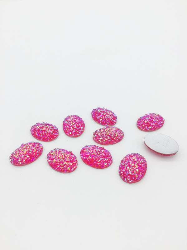 10 x Iridescent Deep Pink Oval Druzy Cabochons, 18x12mm