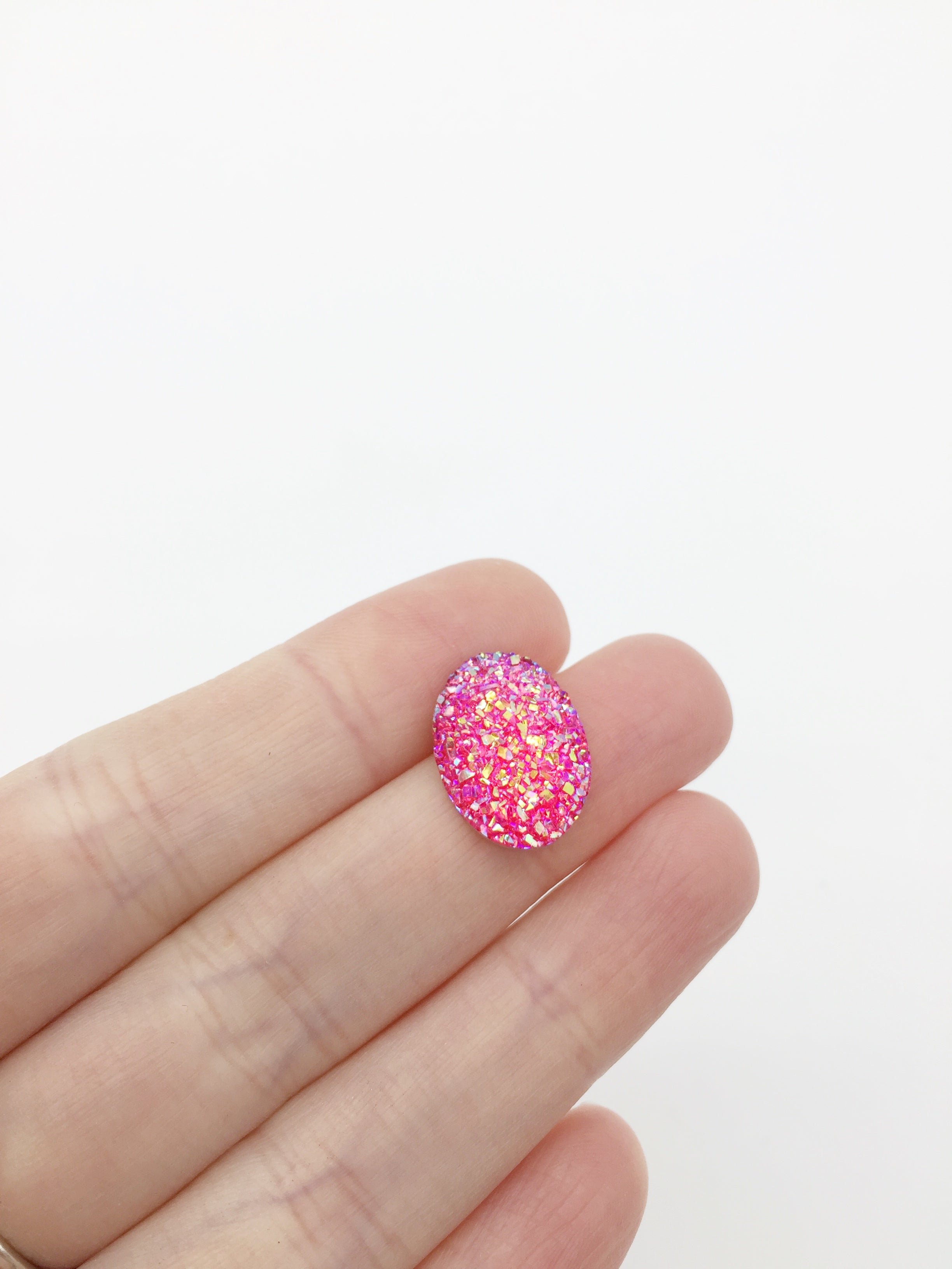 10 x Iridescent Deep Pink Oval Druzy Cabochons, 18x12mm