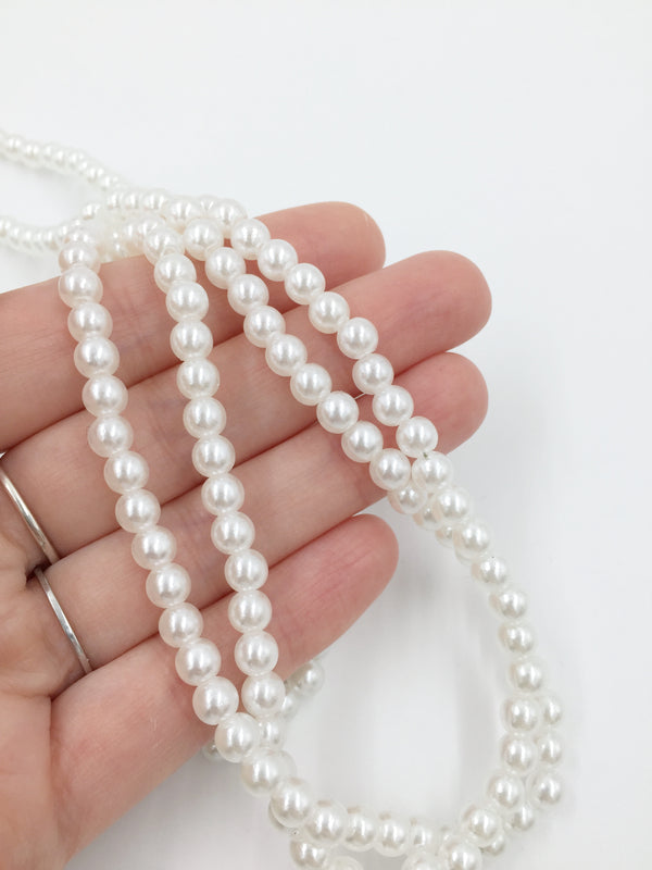 1 strand x White Round Acrylic Pearl Beads, 6mm