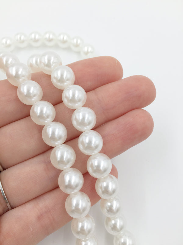 1 strand x White Round Acrylic Pearl Beads, 10mm