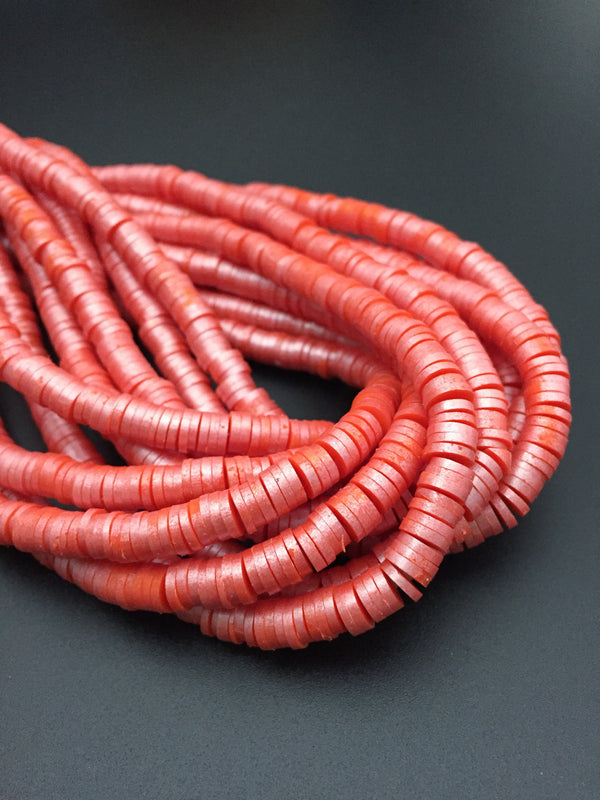 1 strand x 6mm Red Polymer Clay Beads with Silver Shimmer