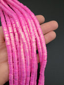1 strand x 6mm Deep Pink Polymer Clay Beads with Gold Shimmer