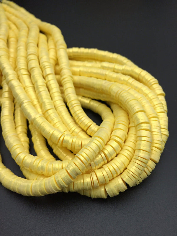 1 strand x 6mm Yellow Polymer Clay Beads with Gold Shimmer