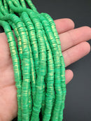 1 strand x 6mm Green Polymer Clay Beads with Gold Shimmer