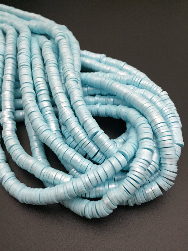 1 strand x 6mm Light Blue Polymer Clay Beads with Silver Shimmer