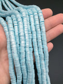 1 strand x 6mm Light Blue Polymer Clay Beads with Silver Shimmer
