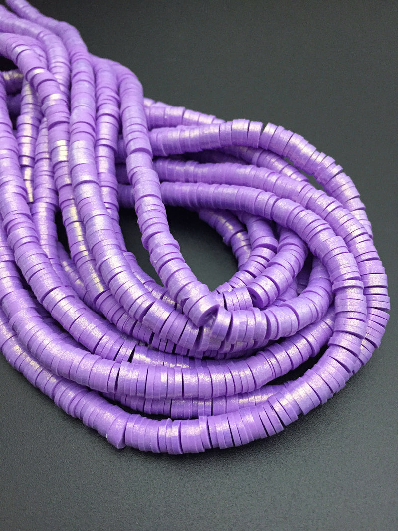 1 strand x 6mm Purple Polymer Clay Beads with Gold Shimmer