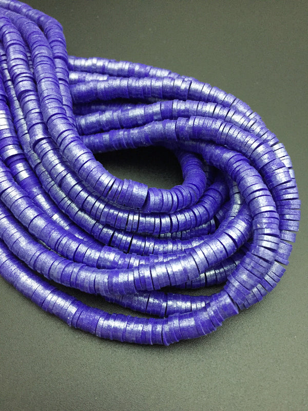 1 strand x 6mm Deep Indigo Polymer Clay Beads with Silver Shimmer