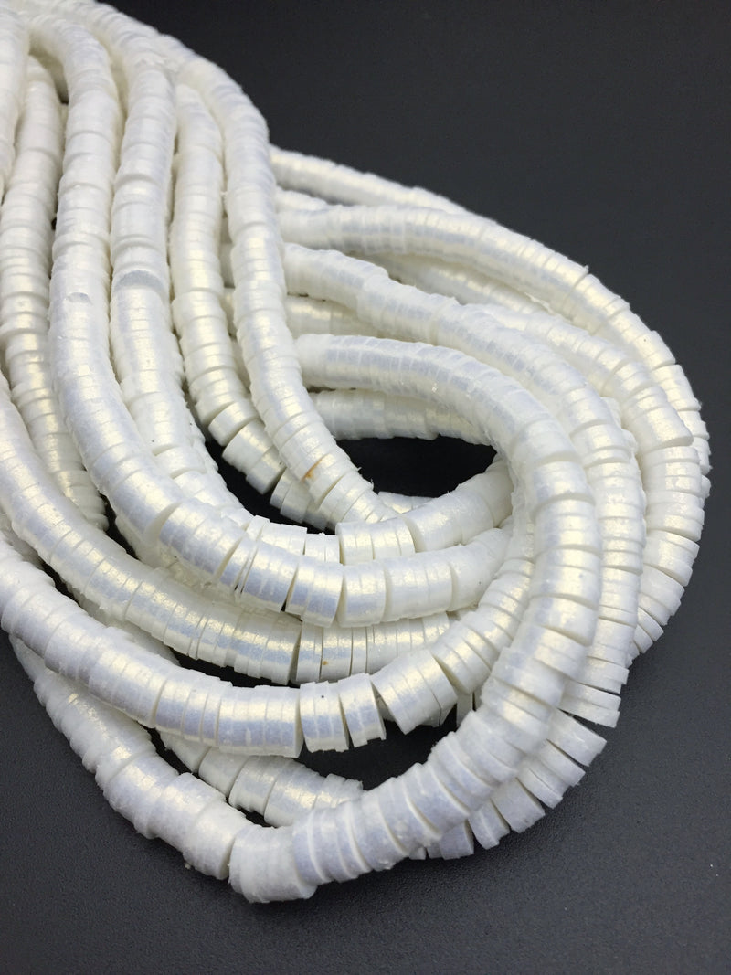1 strand x 6mm White Polymer Clay Beads with Gold Shimmer