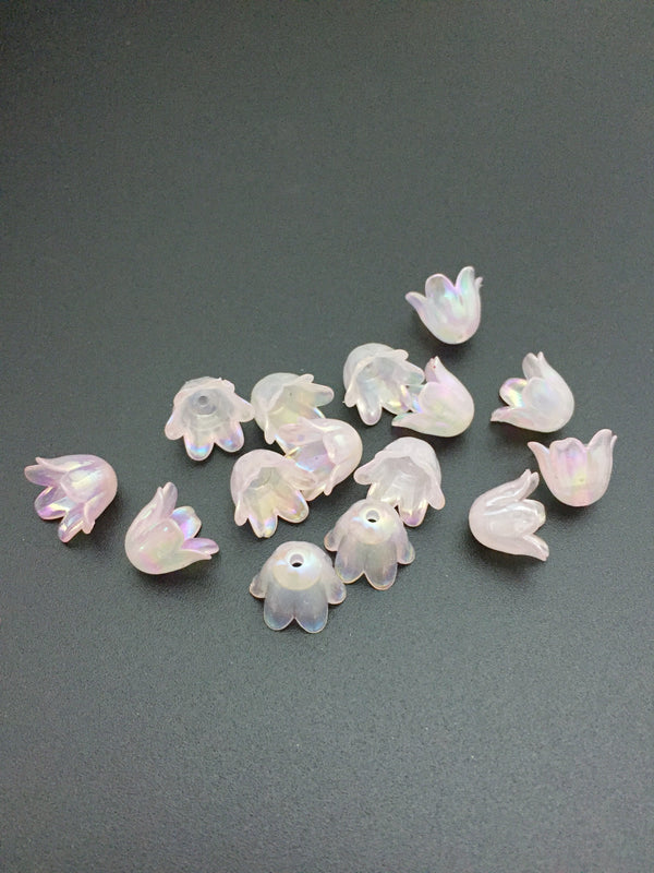 40 x Iridescent Pink Bell Shaped Flower Beads, 10x11mm