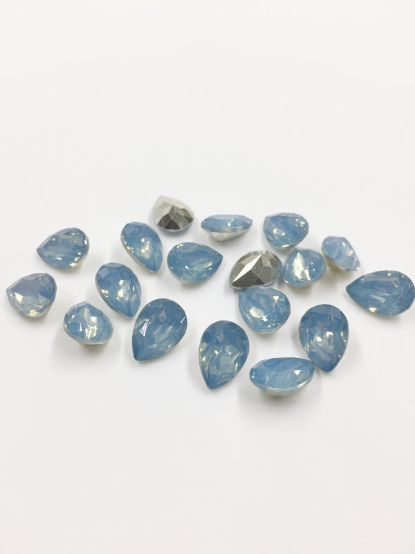 12 x 10x14mm Blue Opal Teardrop Rhinestones, Foiled Back (0892)
