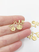 2 x Gold Plated Stainless Steel Flower Pendants, 28x18mm