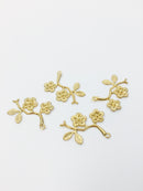 2 x Gold Plated Stainless Steel Sakura Flower Pendants, 27x19mm