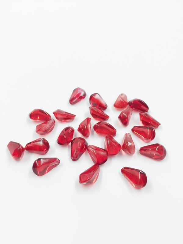 10 x Half-drilled Red Glass Pomegranate Seed Beads, 12x7mm (2385)
