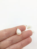 8 x Textured Ivory Teardrop Pearl Charms, 16x10mm