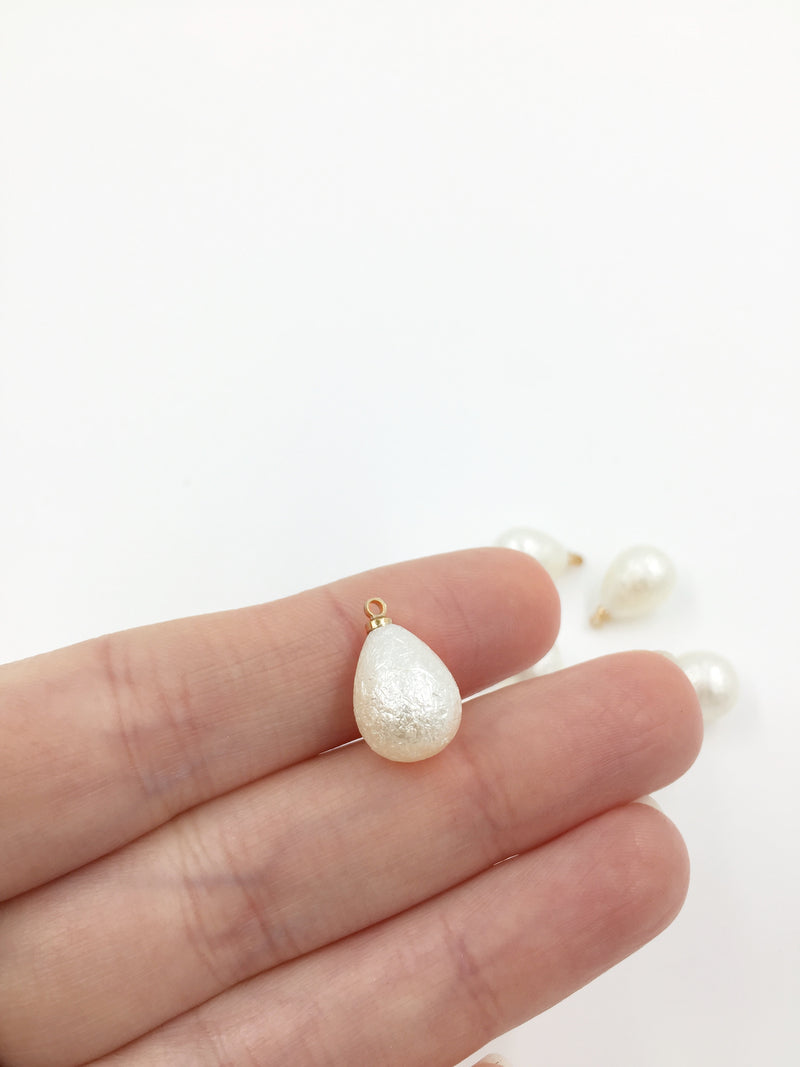 8 x Textured Ivory Teardrop Pearl Charms, 16x10mm