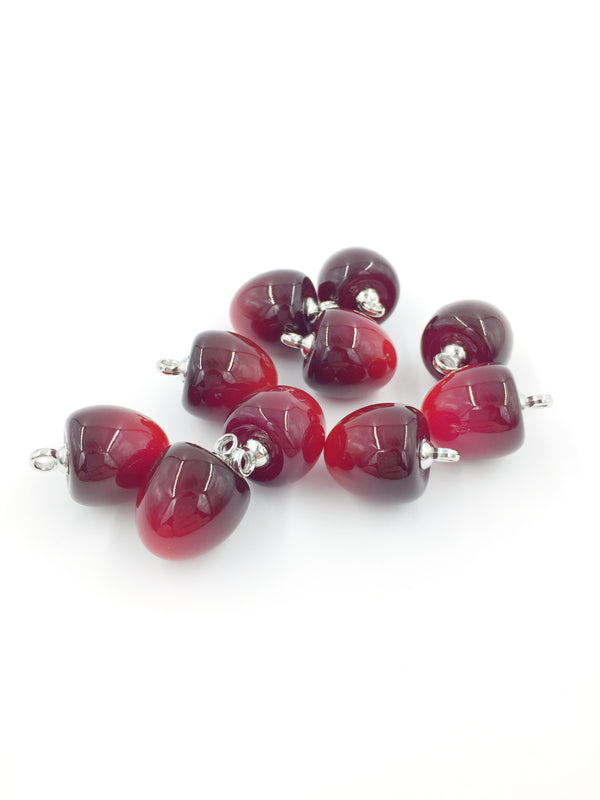 2 x Red Cherry Charms with Silver Loops, 15x20mm (2416)