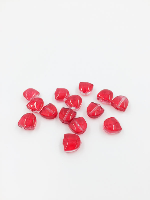 10 x Tulip Shaped Red Glass Beads, 9x9mm