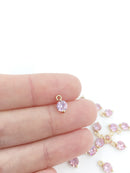 2 x 18K Gold Plated Round Pink Cubic Zirconia Charms, 9x5.5mm (0510)