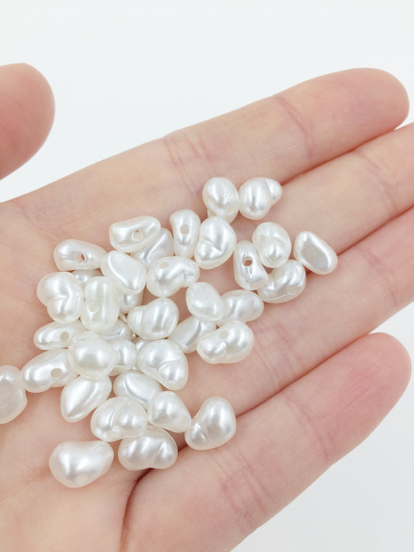 50 x White Irregular Pearl Beads, Mix of 2 Shapes (1758)
