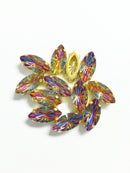 12 x 7x15mm Navette Chameleon Rhinestones in Gold Sew-on Setting