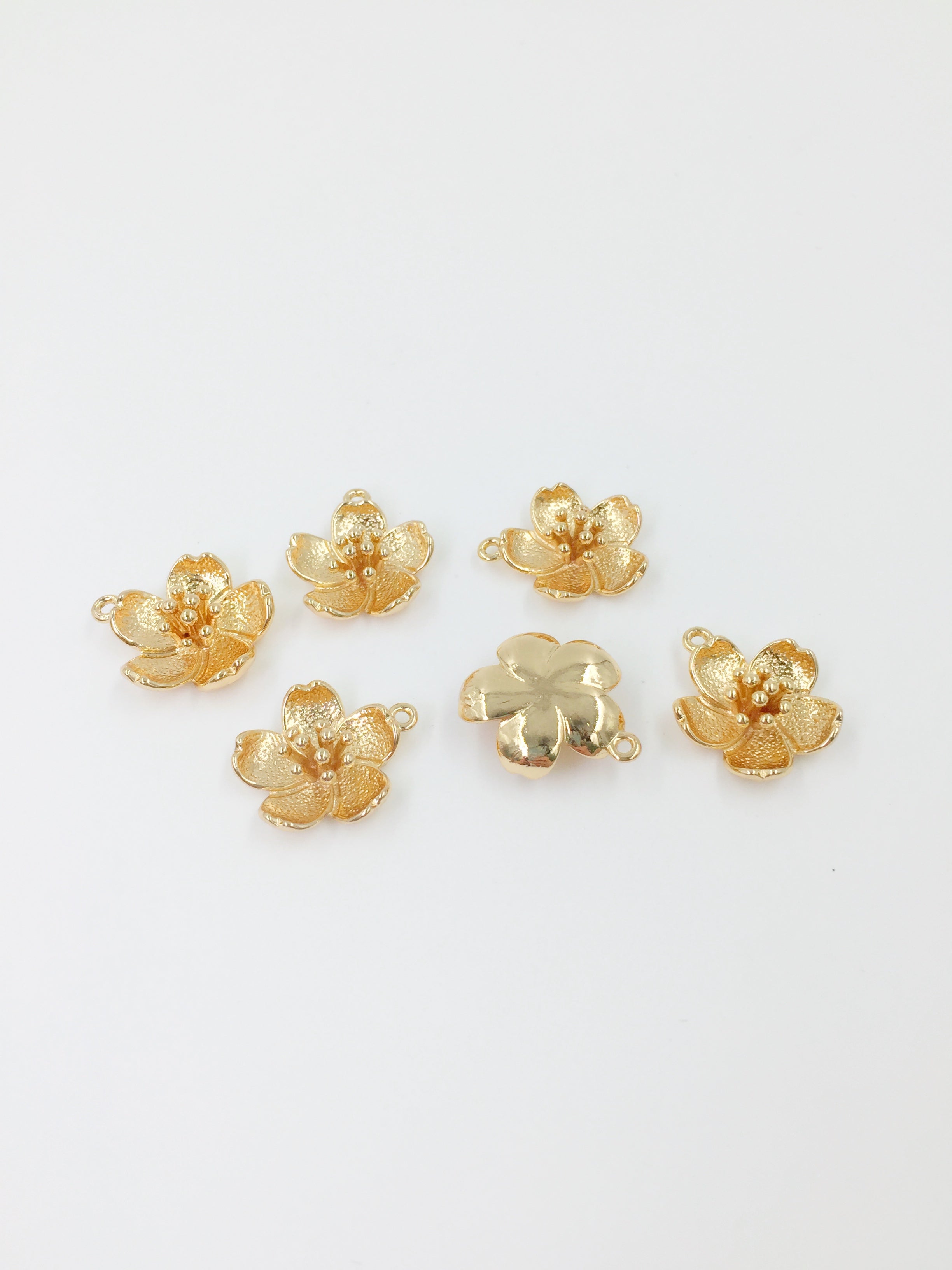 1 x 18K Gold Plated Sakura Flower Charm, 15x17mm (1179)