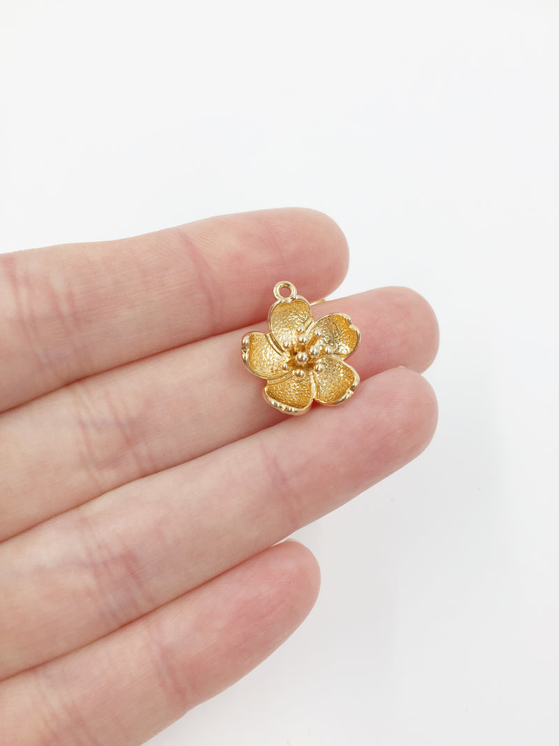 1 x 18K Gold Plated Sakura Flower Charm, 19x17mm (1179)
