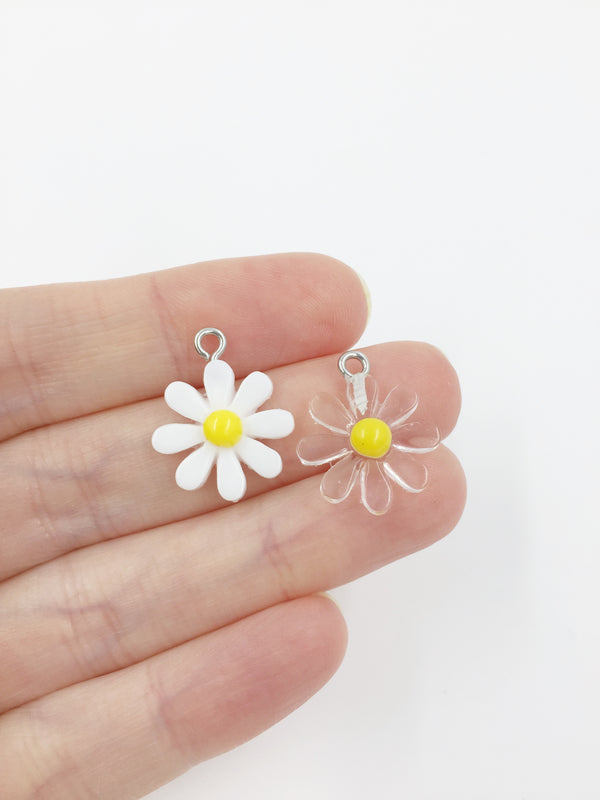2 x Acrylic Daisy Charms, White or Clear, 20x17mm