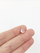 2 x 14K Gold Plated Frosted Pink Faceted Glass Teardrop Pendants, 11x6mm (1376)