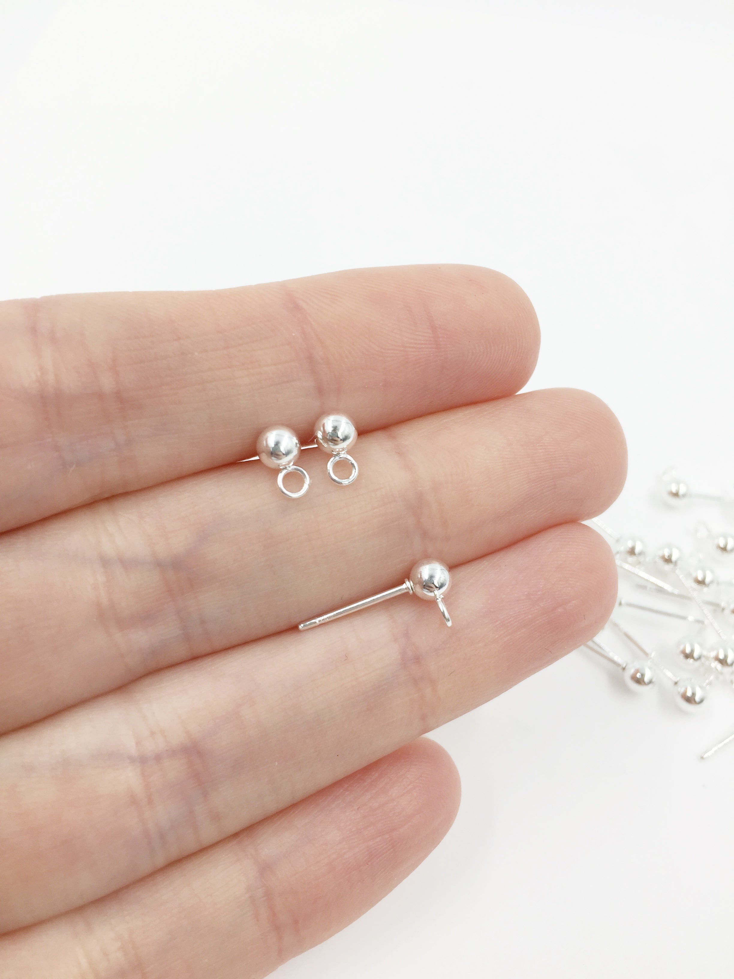 5 pairs x 925 Sterling Silver Plated Stainless Steel 4mm Ball Stud Earring Blanks (0091)