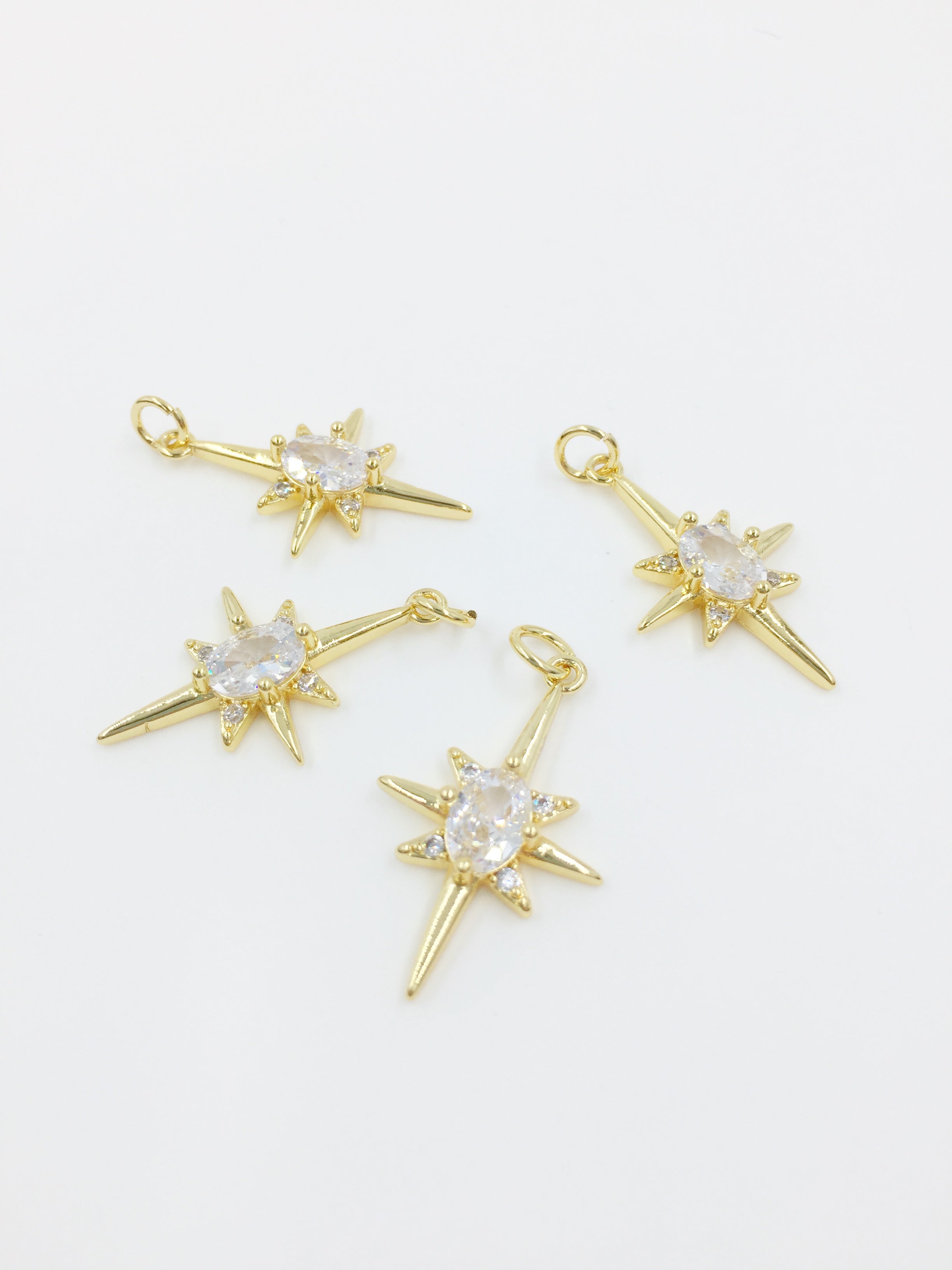 1 x 18K Gold Plated North Star Pendant with Cubic Zirconia, 26x16mm (0471)