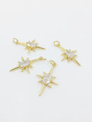1 x 18K Gold Plated North Star Pendant with Cubic Zirconia, 26x16mm (0471)
