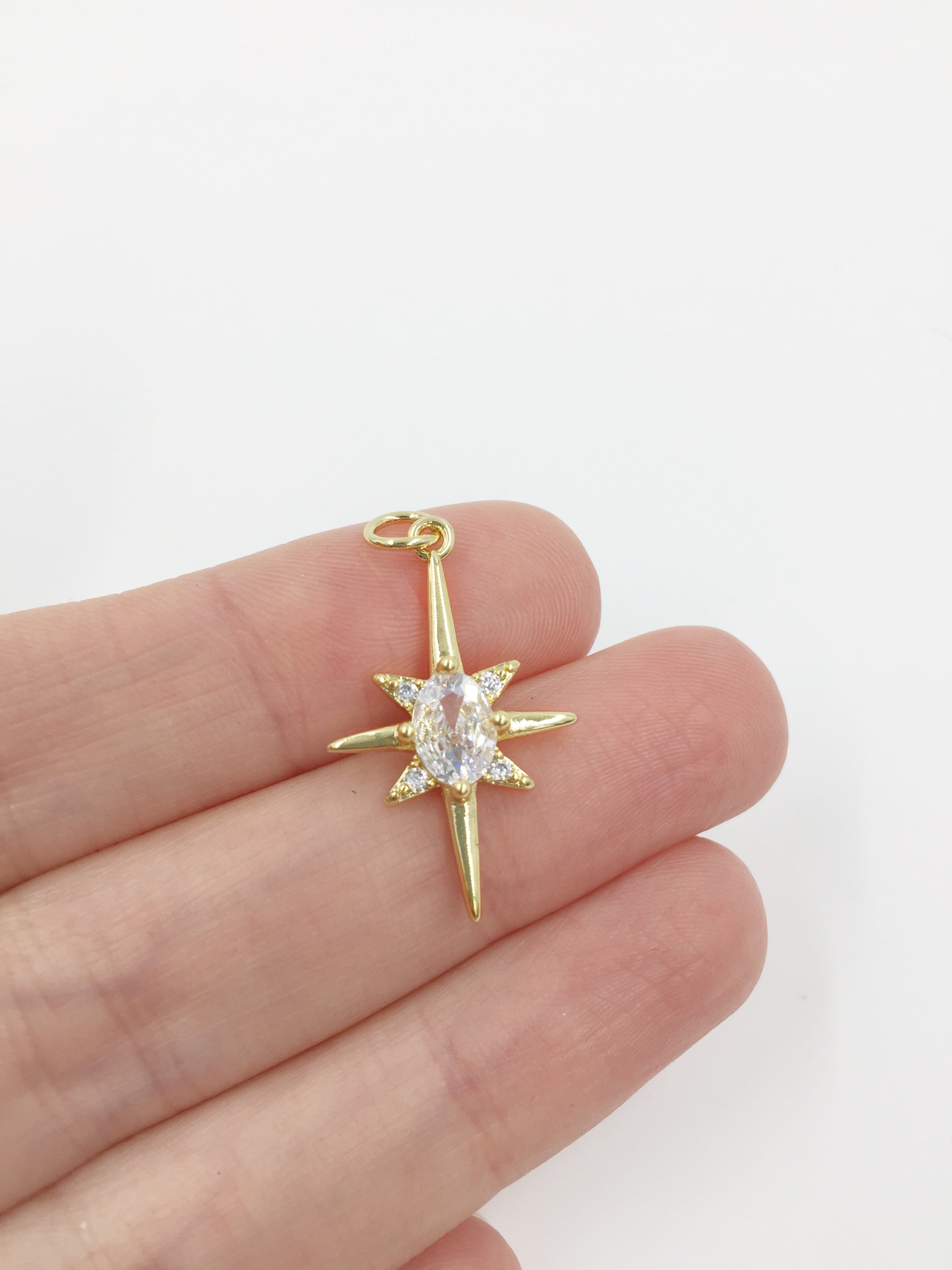1 x 18K Gold Plated North Star Pendant with Cubic Zirconia, 26x16mm (0471)
